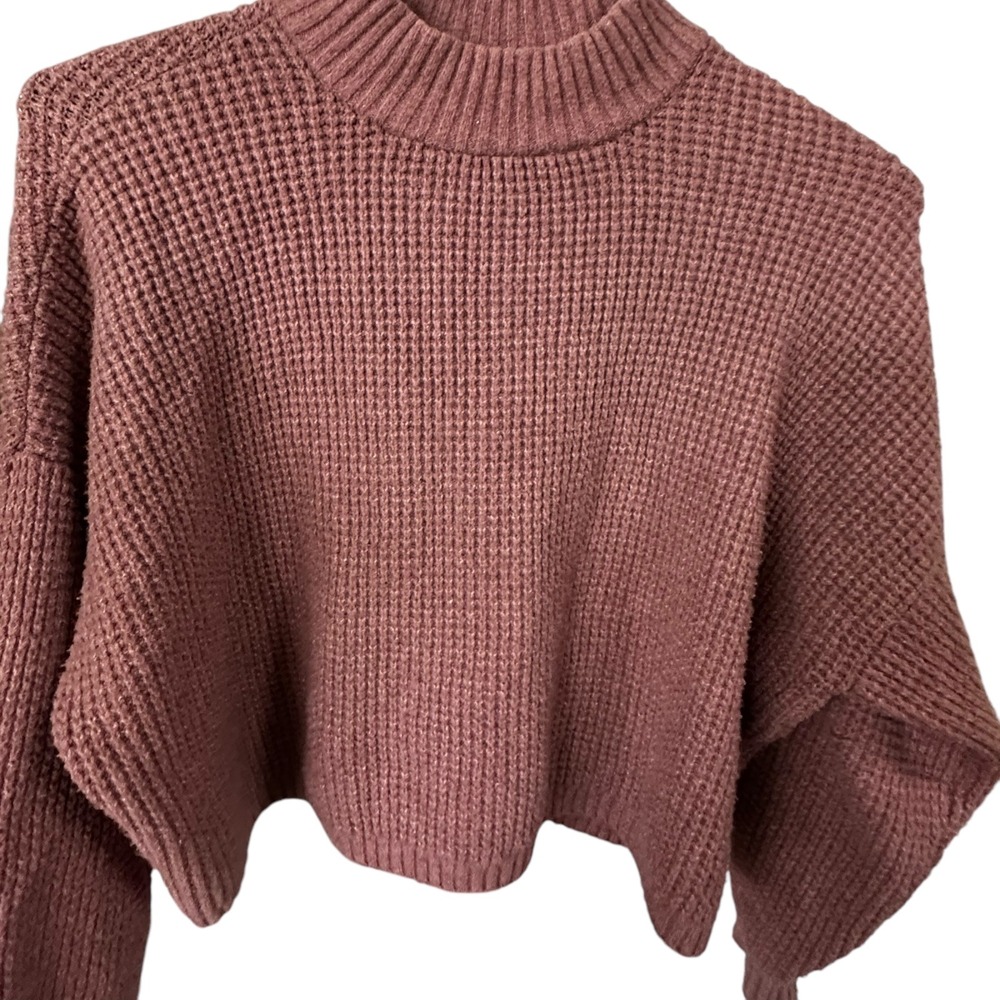 Waffle Knit Cropped Sweater Mock Neck Pullover Casual Comfy Top
